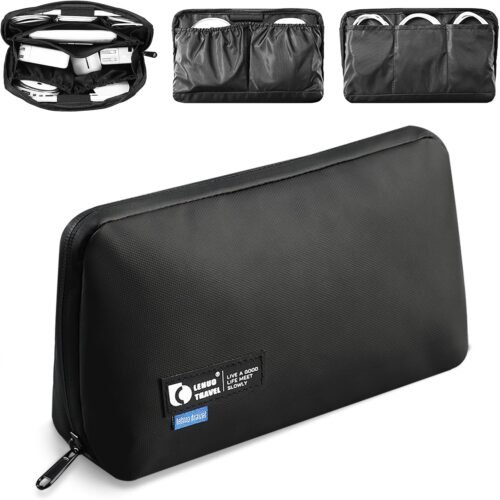 1757235358_71635oV51IL._AC_SL1500_.jpg RIGHT AWAY Travel Tech Pouch,Waterproof Cord Case,Electronics Organizer Travel Case,Cable Organizer Storage Bag For Phone, Charger, Accessories(BLACK)