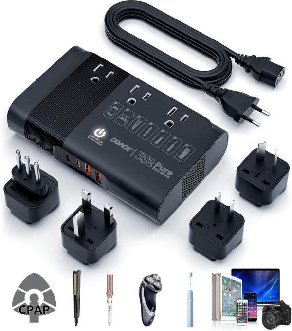 1757239530_713Zi89HiBL._AC_SL1500_.jpg 500W Pure Sine Wave Voltage Converter US to Europe, 220V to 110V Converter for European Travel, Power Converter Adapter Combo PD for CPAP Hair Straightener Cruler Shaver Toothbrush Laptop Camera Phone