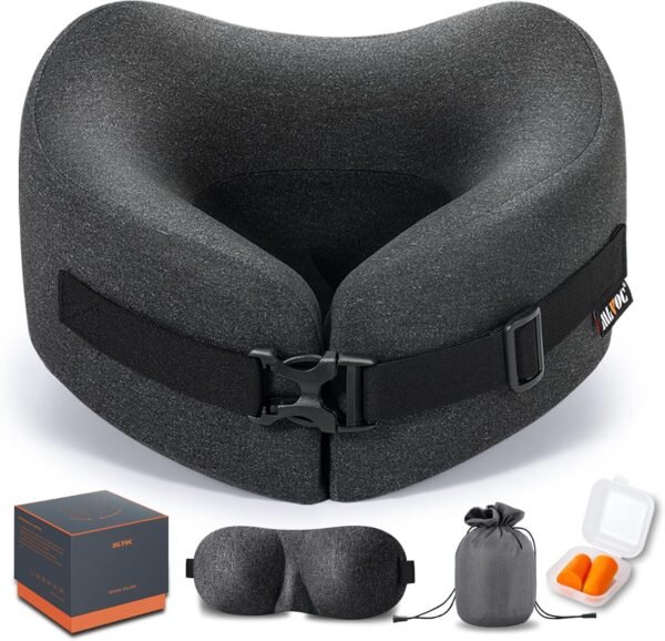 1757301242_81nGOltaGQL._AC_SL1500_.jpg MLVOC Travel Pillow Memory Foam Neck Pillow, Adjustable Comfort Breathable Cover, Airplane Travel Set with 3D Sleep mask, Earplugs Box, for Airplane, Car, Office, Home (Full Black)