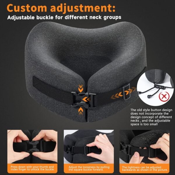 1757301247_81G-jPY7i7L._AC_SL1500_.jpg MLVOC Travel Pillow Memory Foam Neck Pillow, Adjustable Comfort Breathable Cover, Airplane Travel Set with 3D Sleep mask, Earplugs Box, for Airplane, Car, Office, Home (Full Black)