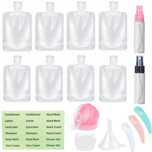 1757318692_61gBIigBSUL._SL1500_.jpg 17 Pack Travel Pouches for Toiletries,TSA Approved,Travel Size Portable Containers,Stand Up Pouch,Refillable Travel Accessories for Shampoo Conditioner Lotion Soap Liquids (C-17pcs)