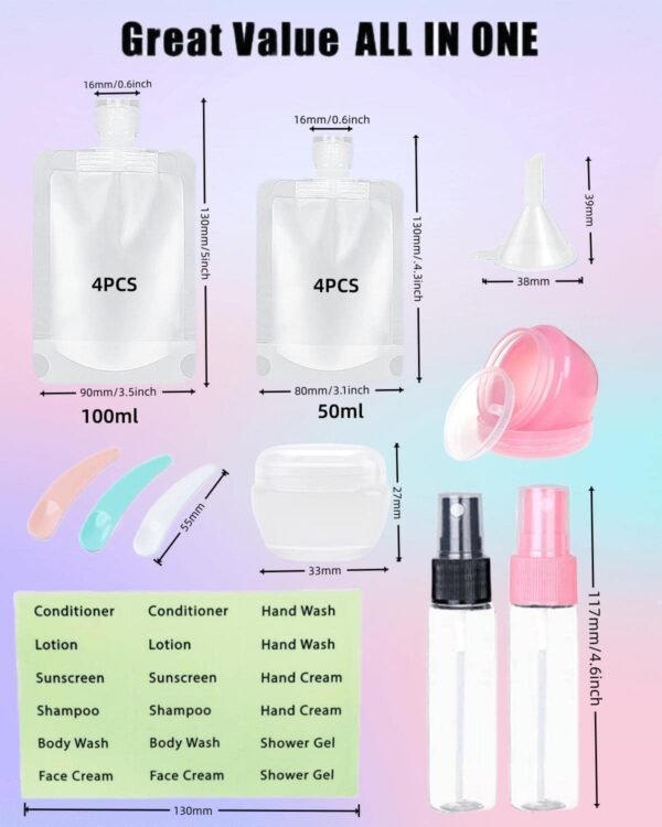 1757318694_61heKi69QL._SL1500_.jpg 17 Pack Travel Pouches for Toiletries,TSA Approved,Travel Size Portable Containers,Stand Up Pouch,Refillable Travel Accessories for Shampoo Conditioner Lotion Soap Liquids (C-17pcs)