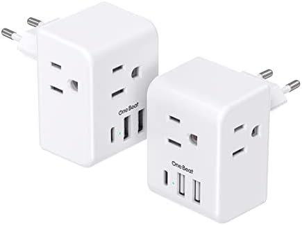 21HXb604EXL._AC_.jpg 2 Pack European Travel Plug Adapter, One Beat International Power Adapter with 3 Outlets 3 USB Ports(1 USB C), Type C Plug Adaptor for US to Europe Italy Spain France Germany Iceland Travel Essentials