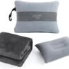 31-9cbcVtGL._AC_.jpg Melissa Large Travel Blanket and Inflatable Pillow Set - 69“ x 43.3” – Soft Blanket with Carry Bag – Lightweight, Compact & Washable for Backpacking, Hiking, Car, Airplane, Office, Camping (Gray)