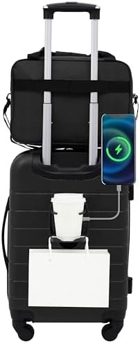 3114p1aqxIL._AC_.jpg Wrangler Smart Luggage Set with Cup Holder, USB Port and Phone Holder, Black, 2 Piece Set
