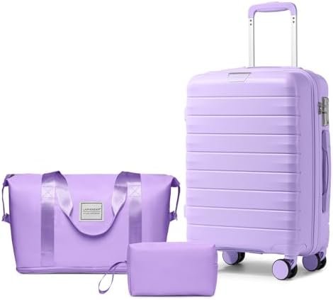 312L0c4gX1L._AC_.jpg LARVENDER Luggage Sets 3 Piece with Duffel Bag Hardside PP Carry On Suitcase with 360° Spinner Wheels TSA Lock Luggage Sets for Women, Lavender