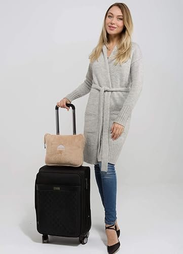 318rwCCxnCL._AC_.jpg BlueHills Premium Soft Travel Blanket Pillow Airplane Blanket Packed in Soft Bag Pillowcase with Hand Luggage Belt Backpack Clip Compact Pack Large Portable Flight Throw Beige T005