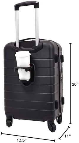Wrangler Smart Luggage Set with Cup Holder, USB Port and Phone Holder, Black, 2 Piece Set