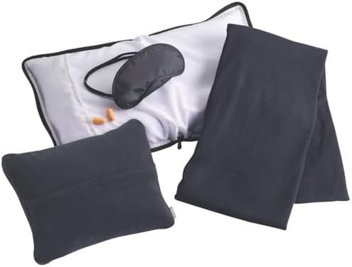 31yggHfGFVL._AC_.jpg Lewis N. Clark Ultimate Comfort Set + Portable Travel Kit for Airplane, Includes Inflatable Pillow + Zippered Carrying Case, Cozy Fleece Blanket, Eye Mask for Sleeping & Foam Ear Plugs, Black