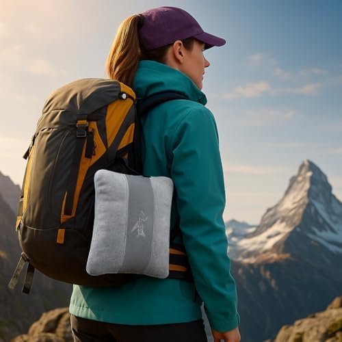 411IGsFhWL._AC_.jpg Melissa Large Travel Blanket and Inflatable Pillow Set - 69“ x 43.3” – Soft Blanket with Carry Bag – Lightweight, Compact & Washable for Backpacking, Hiking, Car, Airplane, Office, Camping (Gray)