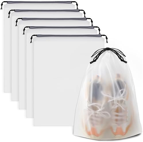 41-4UrEbLrL._AC_.jpg Clear Shoe Bags for Travel 5 PCS, 15.7" x 11.8" Travel Shoe Bags for Packing, Waterproof Drawstring Travel Shoe Storage Bag, Travel Essentials for Men and Women
