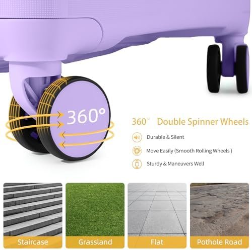 41-anM98bvL._AC_.jpg LARVENDER Luggage Sets 3 Piece with Duffel Bag Hardside PP Carry On Suitcase with 360° Spinner Wheels TSA Lock Luggage Sets for Women, Lavender