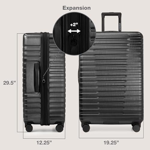 U.S. Traveler Boren Polycarbonate Hardside Rugged Travel Suitcase Luggage with 8 Spinner Wheels, Aluminum Handle, Black, Checked-Large 30-Inch