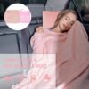 412MkisbYHL._AC_.jpg Travel Blanket & Pillow Set, 300 GSM Soft Fleece-60x43 Inches, 3-in-1 Compact Airplane Blanket with Bag, Press-to-Inflate Pillow, for Long Trips with Luggage Sleeve & Backpack Clip (Pink)
