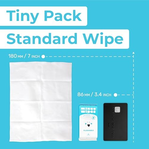Impossibly Compact Travel Flushable Wipes with Natural Extracts - Skin-Friendly Travel Essentials, Hypoallergenic & Unscented Travel Size Wipes for Adults, Kids & Baby Care - 8 Pack Total 48 Wipes