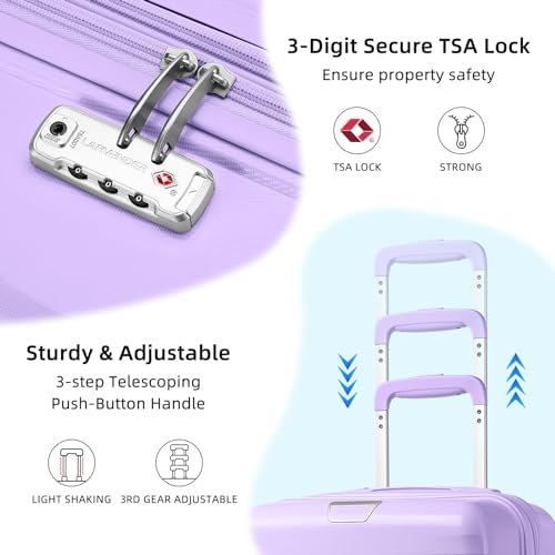 413lF7ZM7fL._AC_.jpg LARVENDER Luggage Sets 3 Piece with Duffel Bag Hardside PP Carry On Suitcase with 360° Spinner Wheels TSA Lock Luggage Sets for Women, Lavender