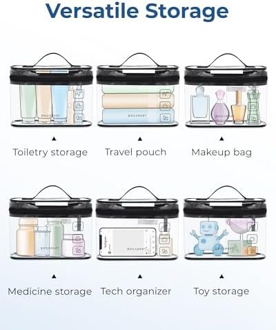 BAGSMART TSA Approved Toiletry Bag, 2 Pack Clear Makeup Cosmetic Bag Organizer, Quart Size Travel Bag for Toiletries, Carry-on Travel Accessories Essentials, Black-2pcs