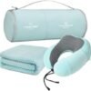 416C-tLTWaL._AC_.jpg Travel Pillow and Blanket Set Neck Pillow Airplane Memory Foam for Traveling Compact with Bag Blue Green