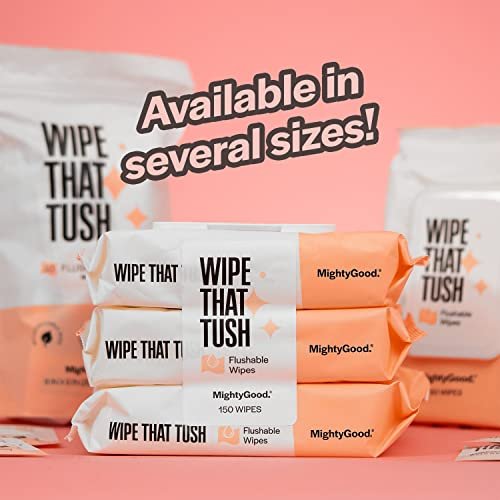 MightyGood. Wipe That Tush On-The-Go Flushable Wet Wipes - 1 Pack, 30 Wipes - Individually Wrapped Extra-Large Wipes with Aloe - Hypoallergenic & Unscented - Septic and Sewer Safe