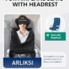 Travel Pillow and Blanket Set, Compact Airplane Pillow Bag with Eye Mask for Long Flights Sleeping, 360° Support Head Strap Travel Essentials for Plane Car Sleep Neck Upright, Stop Bobblehead (Black)