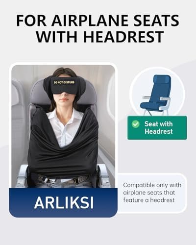 Travel Pillow and Blanket Set, Compact Airplane Pillow Bag with Eye Mask for Long Flights Sleeping, 360° Support Head Strap Travel Essentials for Plane Car Sleep Neck Upright, Stop Bobblehead (Black)