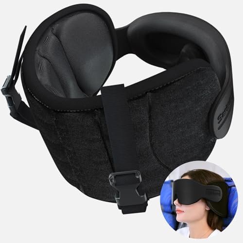 418uHPyFPaL._AC_.jpg Travel Pillows for Airplanes, Airplane Pillow for Long Flight, Airplane Head Strap with Eye Mask for Sleep, Travel Neck Pillow for Car Road Trip, 360° Support Headrest, Stop Bobblehead, Black