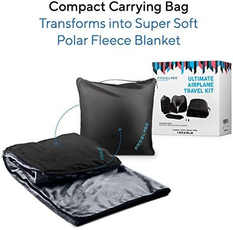 418vHIq5cOL._AC_.jpg Travel Blanket Luxury Travel Set - Ergonomic Airplane Neck Pillow 100% Pure Memory Foam and Super Soft Fleece Blanket - Premium 3D Sleep Mask & Earplugs - Ultimate 4-in-1 Traveling Kit Black