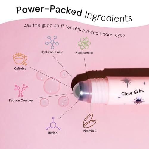 4196Bgglc1L.jpg grace & stella Under Eye Brightener Roller - Airplane Travel Essentials - Travel Size Toiletries - Retinol & Caffeine Eye Serum for Puffiness, Dark Circles, Wrinkles - Vegan Skincare (15ml / 0.51floz)
