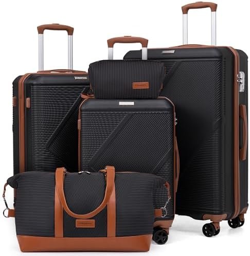 419o32R7gHL._AC_.jpg Luggage Sets 5 Piece, Suitcases With Wheels, Lightweight Travel Luggage Set With TSA Lock, ABS Hardshell Carry On Suitcase Set, Black