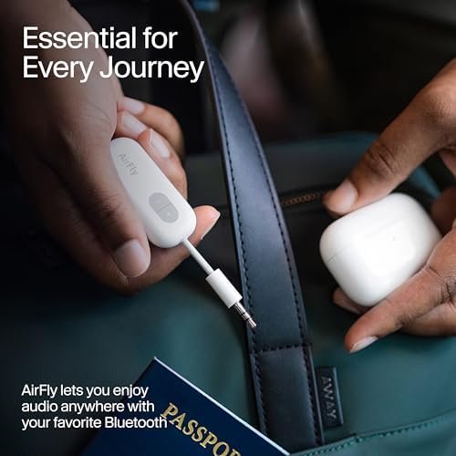 41BFVUWaWL._AC_.jpg Twelve South AirFly SE | Bluetooth Wireless Audio Transmitter Adapter for AirPods/Headphones, 20+ Hr Battery, Works with 3.5mm aux Jacks on Airplanes, TVs, Gym Equipment, and Travel