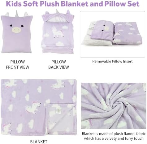 41BJvw5nKiL._AC_.jpg 3-in-1 Kids Travel Blanket and Pillow Set, Snuggle Pillow with Hand Warmer, 40x60 inches Unicorn Blanket for Girls Compact, Perfect for Travel, Camping, Home and Office