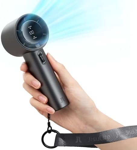 41BwFp9PrKL._AC_.jpg JISULIFE Handheld Fan Pro Series - Extreme Cooling Output: 1-100 Speed Scroll Wheel, Metal Body, Digital Display, 1.5H Fast Charge, 5000mAh-Portable Fan for Travel Outdoor, Gifts for Women Men(Grey)