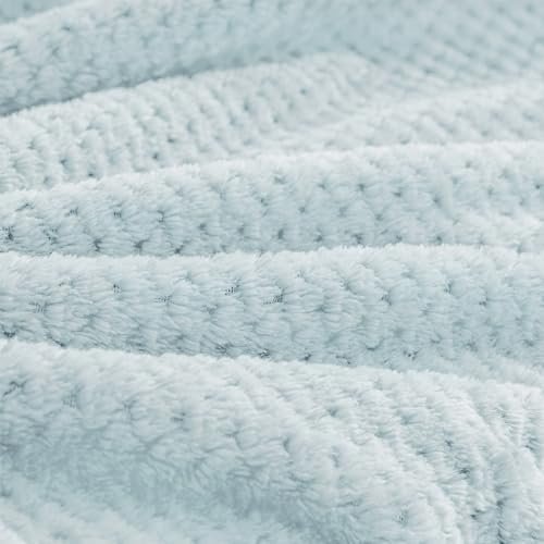 BEDELITE Travel Blanket with Bag, Ultra-Soft Jacquard Fleece Blanket with Luggage Sleeve & Backpack Clip, Airplane Blanket Travel Essentials, Blue