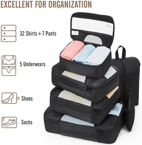 41C9IB9z-9L._AC_.jpg Veken 10 Set/8 Set Packing Cubes for Travel Essentials, Suitcase Organizer Bags in 4 Sizes, Carry-On Luggage Accessories with Large Laundry & Toiletry Bag, Must-Have for Airplane, Road Trip & Camping
