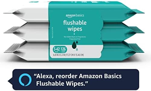 41FK6Ko4LzL._AC_.jpg Amazon Basics Adult Wet Wipes Flushable Fragrance Free, 126 Count (3 Packs of 42) Packaging May Vary
