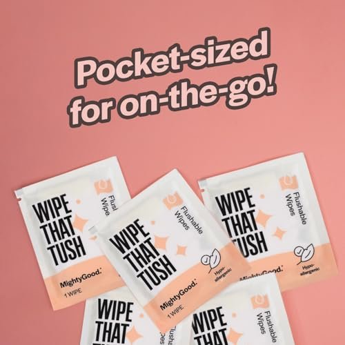 MightyGood. Wipe That Tush On-The-Go Flushable Wet Wipes - 1 Pack, 30 Wipes - Individually Wrapped Extra-Large Wipes with Aloe - Hypoallergenic & Unscented - Septic and Sewer Safe