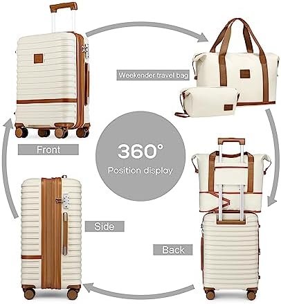41FonfJaZ6L._AC_.jpg Joyway Carry On Luggage 20 Inch Expandable Suitcase with Spinner Wheel, 4 Piece Hard Shell Luggage Set with TSA Lock(White brown)