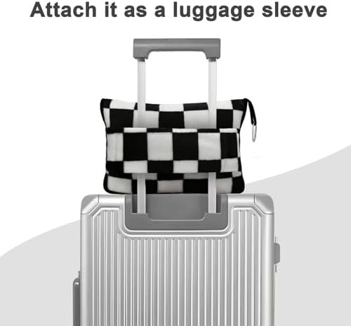 41FyDTM3NZL._AC_.jpg Travel Blanket and Pillow Compact, Premium Soft 2 in 1 Airplane Blanket with Soft Bag Pillowcase,Hand Luggage Sleeve and Backpack Clip (Checkered Black)