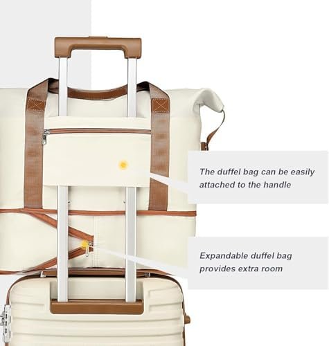 41GDb98I9bL._AC_.jpg Joyway Carry On Luggage 20 Inch Expandable Suitcase with Spinner Wheel, 4 Piece Hard Shell Luggage Set with TSA Lock(White brown)