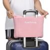 41H9Yo5LQkL._AC_.jpg EverSnug Travel Blanket and Pillow - Ultra-Soft, Compact & Lightweight, 65x40 Inches, with Carry Case, Luggage Sleeve & Backpack Clip for Airplane Comfort (Light Pink)