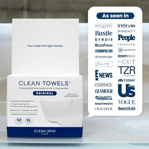 41Hb92VQCQL.jpg Clean Skin Club Clean Towels XL®, 100% USDA Biobased Face Towel, Disposable Face Towelette, Eczema Association Accepted, Makeup Remover Dry Wipes, Ultra Soft, 50 Count