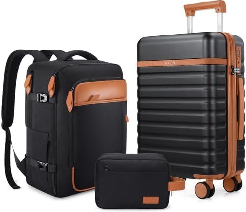 41Hcu1NcIaL._AC_.jpg Luggage Sets 3 Piece, Carry On Luggage 20In With Spinner Wheels,PC Hardside Suitcase Set with TSA Lock,Durable Carry On Suitcase With Travel Backpack for Men (Black, 3 piece set (20inch))