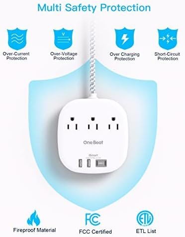 41IQYNIFG9L._AC_.jpg Flat Plug Power Strip, 5ft Ultra Flat Extension Cord - 3 Outlets 4 USB Ports (2 USB C) 22.5W/4.5A Desktop Charging Station, No Surge Protection for Cruise Ship, Dorm Room Travel Essentials