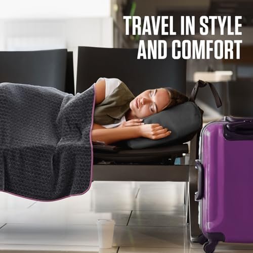 VENTURE 4TH Travel Blanket Pillow – Premium Ultra-Soft & Warm 2-in-1 Blanket or Pillow for Airplane, Car & Bus – Compact, Lightweight & Portable – Lint-Free, No Shedding, No Pilling - Gray/Pink