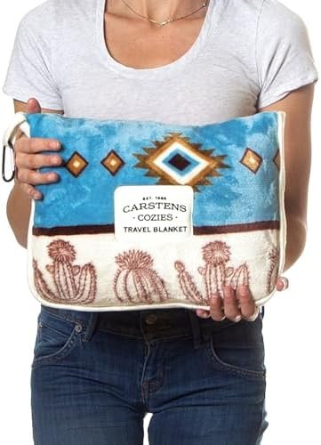 41JZkq-PHzL._AC_.jpg CARSTENS, INC. Travel Blanket, Premium Compact 2-in-1 Airplane Blanket/Pillow, Cactus Stripe