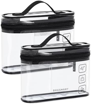 41KKxP-MecL._AC_.jpg BAGSMART TSA Approved Toiletry Bag, 2 Pack Clear Makeup Cosmetic Bag Organizer, Quart Size Travel Bag for Toiletries, Carry-on Travel Accessories Essentials, Black-2pcs