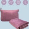 Bliss Faille Travel Pillow Blanket - 2-in-1 Lightweight Compact Airplane Camp Pillow and Blanket Set for Travelling, Size Small, Mauve