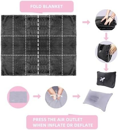 41KRmElRCWL._AC_.jpg 3 in 1 Travel Blanket Pillow Set - 350 GSM Thick Travel Blanket Airplane Compact with Bag, Soft Bag with a Pocket, Inflatable Travel Pillow for Camping & Car Trip (Dark Grey)