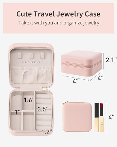 41KXbzx5YeL._AC_.jpg Vlando Travel Jewelry Case - Teacher Appreciation Gifts - Small Jewelry Travel Organizer Box Travel Essentials Christmas Gift for Women Girl - Pink