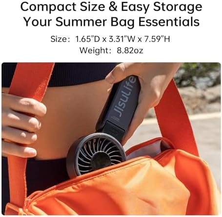 JISULIFE Handheld Fan Life7 – Ultimate Flexibility: High-Power Motor, LED Display, 19.5 Hrs Cooling, 5000mAh Rechargeable, 5-Speed, Foldable Design, 3-IN-1 Portable Fan for Travel Cruise Beach(Black)